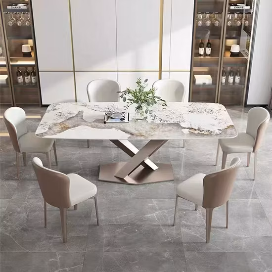 Set da tavolo per sala da pranzo Tavolo in marmo con 8 sedie
